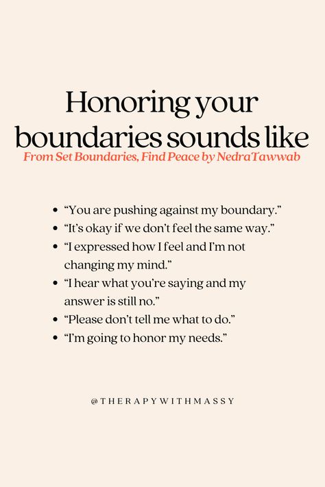 Sharing this wisdom from Nedra Tawwab's book, Set Boundaries, Find Peace. Click here to check it out! Set Boundaries Find Peace, Be Assertive, Empowering Books, Relationship Therapy, Self Actualization, Setting Healthy Boundaries, Set Boundaries, Family Therapy, Healthy Boundaries