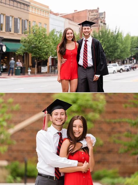 University of Georgia Senior Graduation Photos for boyfriend and girlfriend in Athens GA What To Wear To Boyfriend's Graduation, Graduation Pictures With Girlfriend, Graduation Photo Ideas With Boyfriend, Boyfriend Graduation Pictures, Graduation With Boyfriend, Photos For Boyfriend, Boyfriends Graduation, Couple Graduation Pictures College, Graduation Pictures With Boyfriend