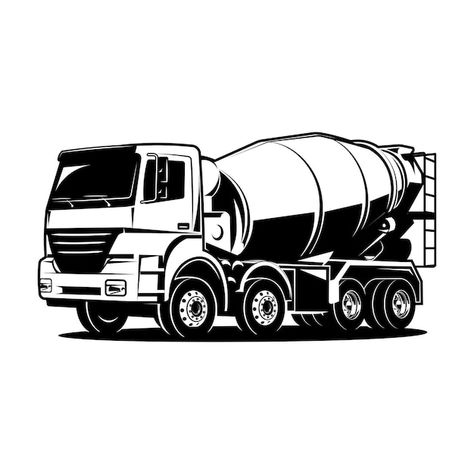 Concrete Mixer Drawing, Truck Tattoo, Cement Mixer Truck, Concrete Truck, Diy Laser Cut, Business Car, Banner Drawing, Cement Truck, Logo Design Tutorial