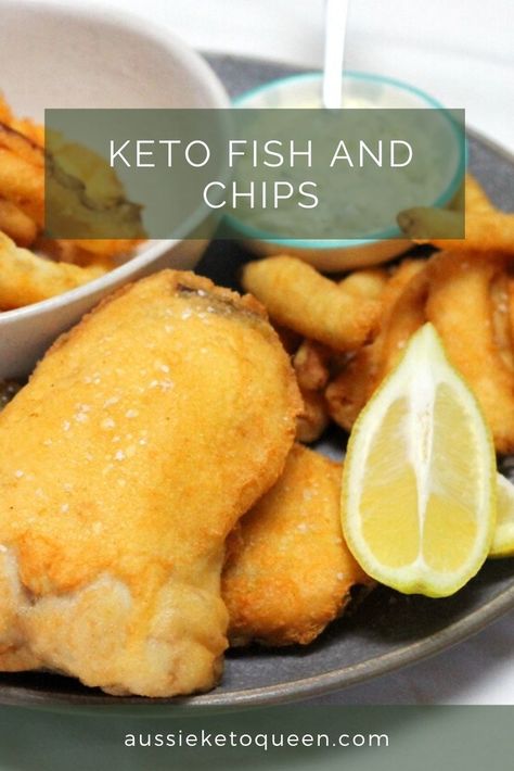 Keto Fish And Chips, Fish And Chips Batter, Fish Batter Recipe, Fish N Chips Recipe, Keto Fish, Citrus Fish, Zesty Salad, Keto Main Dishes, Keto Seafood