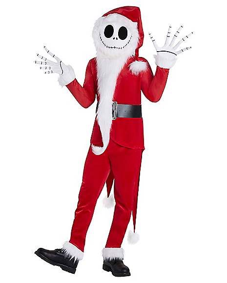 Adult Jack Skellington Santa Costume - The Nightmare Before Christmas - Spirithalloween.com Jack Skellington Halloween Costume, Jack Skellington Santa, Nightmare Before Christmas Costume, Skeleton Gloves, Santa Claus Costume, Santa Costume, Santa Outfit, Half Mask, Thriller Movie