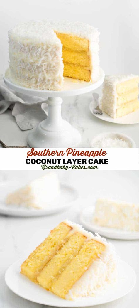 Pineapple Cake With Coconut Frosting, Southern Coconut Pineapple Cake Recipe, Pineapple Vanilla Cake, Lemon Pineapple Coconut Cake, Coconut Pineapple Cake Recipe Easy, Coconut Cake Filling Ideas, Best Pineapple Cake Recipe, Gluten Free Pineapple Coconut Cake, Pineapple Coconut Cake Boxes