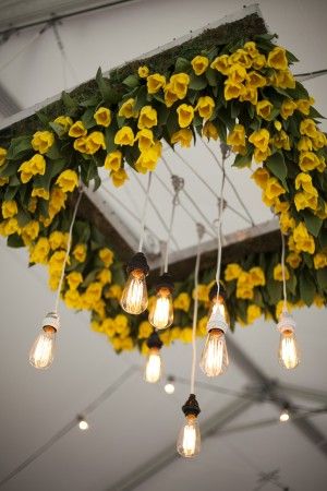 Yellow Tulip Chandeliers with Lights | Photography by www.millieholloman.com/ Travel Inspired Wedding, Art Museum Wedding, Flower Chandelier, Floral Chandelier, בר מצווה, Yellow Tulips, Hanging Flowers, Yellow Wedding, Deco Floral