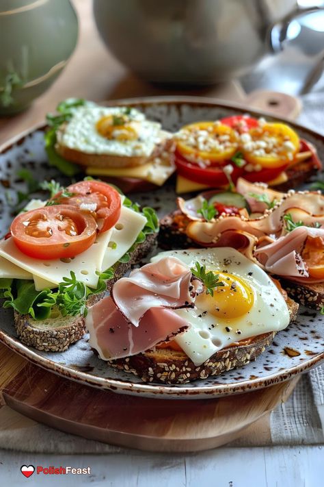 Polish Open Faced Sandwiches - Kanapki Open Sandwich Ideas, Starter Meals, Open Faced Sandwich Recipes, Open Face Sandwich, Polish Breakfast, Cake Sandwiches, Open Sandwiches, Open Sandwich, Farmer’s Cheese