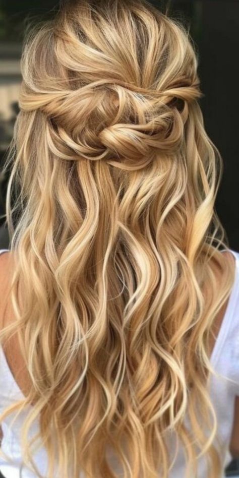 Looking for the best summer hairstyles for long hair 2024? Check out these 24 stunning options that will keep you cool and stylish. From beach waves to intricate braids, these hairstyles are perfect for long hair. Discover your favorite summer look and stay on-trend all season long. Beach Waves Half Up, Bridesmaid Summer Hair, Beach Waves For Wedding, Beach Curls Wedding Hair, Beachy Waves Wedding Hair, Hairstyles For Beach Wedding, Summer Bridal Hairstyles, Beach Wedding Hairstyles For Long Hair, Partial Updos For Long Hair