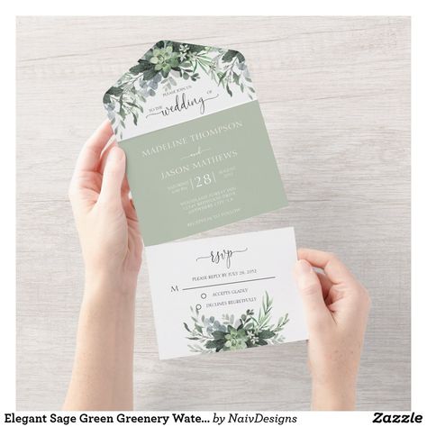 Elegant Sage Green Greenery Watercolor Wedding All In One Invitation Style Names, Chic Typography, Eucalyptus Wedding Invitation, Sage Green Floral, Monogram Wedding Invitations, Foliage Wedding, Sage Wedding, Sage Green Wedding, Eucalyptus Wedding