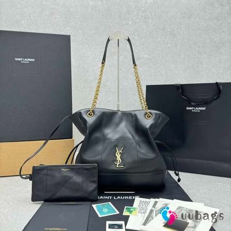 Uubags | YSL Jamie 4.3 Large Pochon lambskin chain bag in black 27x34x3cm - uubags.org Ysl Backpack, Ysl Tote, Lv Backpack, Ysl Wallet, Gucci Padlock, Chanel Woc, Fendi Tote, Chanel Backpack, Sunglasses Strap