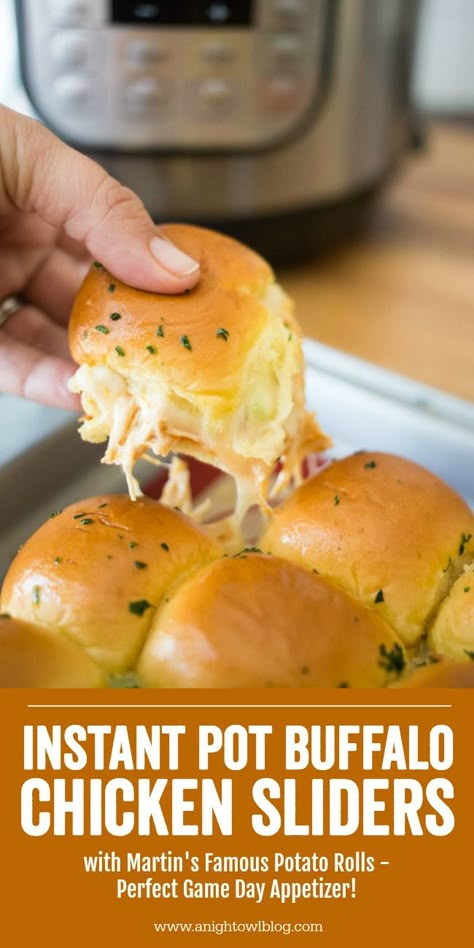 Perfect for parties, game day and more, whip up these delicious and easy Instant Pot Buffalo Chicken Sliders with Martin's Famous Potato Rolls! #InstantPot #BuffaloChicken Buffalo Chicken Sliders Recipes, Instant Pot Buffalo Chicken, Instant Meals, Sliders Recipes Chicken, Spiked Lemonade, Buffalo Chicken Sliders, Potato Rolls, Chicken Appetizers, Chicken Sliders