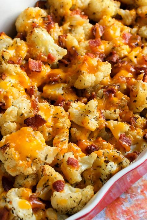 Leftover Bacon, Veggie Casseroles, Cheddar Cauliflower, Cauliflower Roasted, Golo Recipes, Cauliflower Casserole Recipes, Bacon Cauliflower, Savory Sides, The Grease