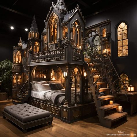 Harry Potter Bedroom Decor, Awesome Inventions, Gothic Decor Bedroom, Harry Potter Room Decor, Harry Potter Bedroom, Fantasy Bedroom, Dream Bedroom Inspiration, Cool Kids Bedrooms, Fantasy Rooms