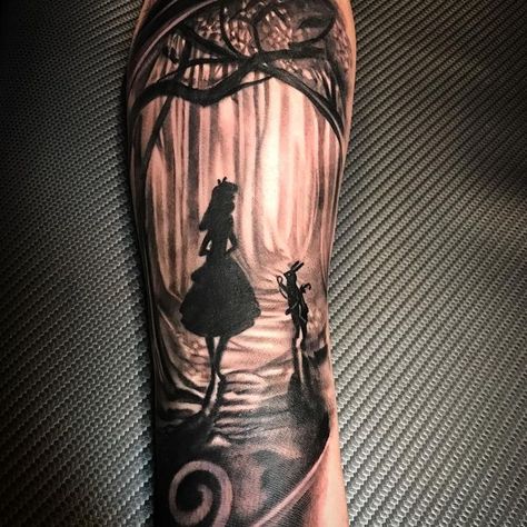 Alice In Wonderland Arm Sleeve Tattoo, Alice In Wonderland Dark Tattoo, Spooky Alice In Wonderland Tattoo, Alice In Wonderland Sleeve Tattoos For Women, Alice And Wonderland Tattoos For Women, Alice In Wonderland Tattoo Leg Sleeve, Dark Alice Tattoo, Alice In Wonderland Forearm Tattoo, New School Alice In Wonderland Tattoo