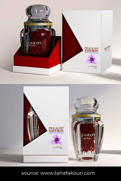 Premium, luxurious and exotic, saffron is one of the most expensive spices in the world. Around 150 blue crocus flowers are needed to produce just one gram of dried saffron thread, source: https://www.packagingoftheworld.com/2019/05/fragrant-saffron.html #saffron #saffronpackagingdesign #packagingdesign #saffronboxdesign Saffron Box Design, Saffron Packaging, Packing Idea, Supplement Bottles, Saffron Recipes, Crocus Flowers, Pizza Poster, Healthy Chocolate Recipes, Saffron Flower