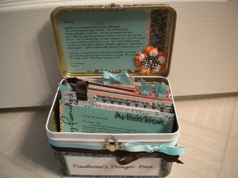 prayer boxes | Paulette's Prayer Box | Eat.Sleep.Scrap Scripture Box Ideas, Bible Box Ideas, Prayer Box Ideas, Prayer Box Diy, Bible Basket, Christian Aesthetics, Christian Reminders, Prayer Room Ideas, Bible Studying