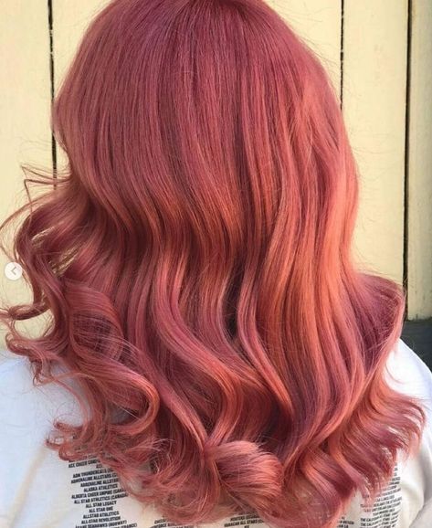 Burnt Peach Hair, Pastel Red Hair Color, Ginger To Pink Hair, Cooper Pink Hair, Peachy Coral Hair, Rose Peach Hair, Orangey Pink Hair, Peachy Red Hair, Pinky Orange Hair