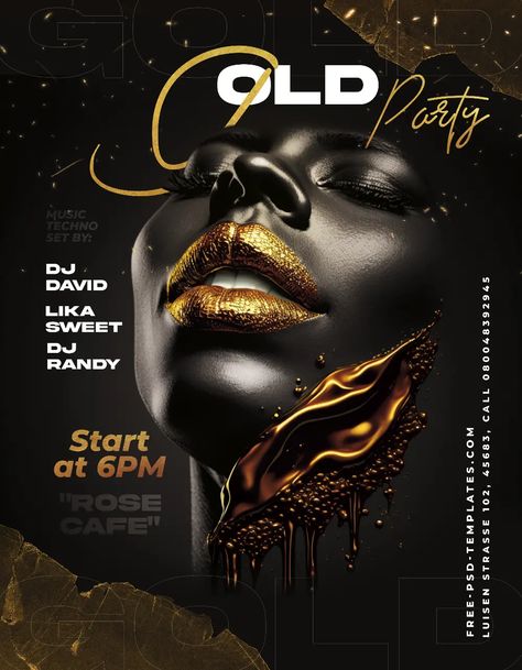 Check out the Free Gold Party Flyer Template for your next club and party event. FreePSDFlyer.com is the best resource full of amazing Free PSD Flyer Templates for Photoshop! Create amazing flyer, poster or social media designs with our free templates. Party Design Poster, Free Flyer Design, Free Psd Flyer Templates, Flyer Free, Free Psd Flyer, Party Flyer Template, Psd Flyer Templates, Psd Flyer, Gold Poster