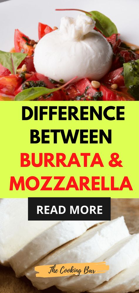 Burrata vs mozzarella | DIFFERENCE BETWEEN BURRATA & MOZZARELLA. Burrata and mozzarella are two types of Italian cheese. They are both semi-soft, creamy, and incredibly delicious. Both are used in a variety of ways, ranging from being added to toasted bread to being served atop pasta. Both mozzarella and burrata differ from the majority of cheeses because they are served fresh. Soft Mozzarella Recipe, Soft Mozzarella Cheese Recipes, Barata Cheese Recipe, Burrata Cheese Recipes, How To Serve Burrata Cheese, Burrata Ideas, Burrata Bar, Mozzarella Burrata, Fresh Mozzarella Recipe