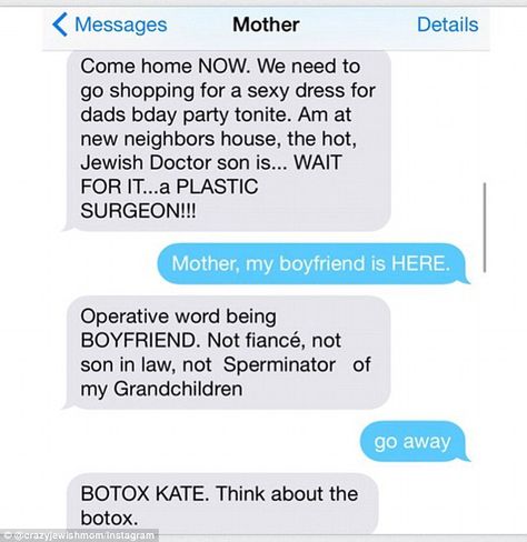 Woman turns text messages from her 'Crazy Jewish Mom' into a sensation #dailymail Jade Paint, Text Messages Mom, Kate Siegel, Mom Texts, School Friend, Message Mom, Cute Couple Pics, Random Humor, Hidden Rooms