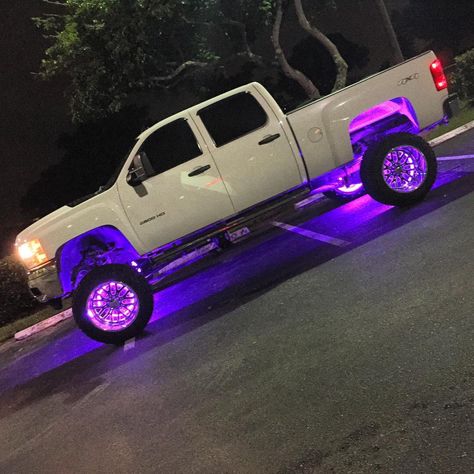 Lifted truck with LED underglow Jacked Up Truck, Custom Lifted Trucks, Chevy Diesel Trucks, Trucks Lifted Diesel, Lifted Chevy, Lifted Chevy Trucks, Chevy Pickup Trucks, Jacked Up Trucks, Jeep Truck