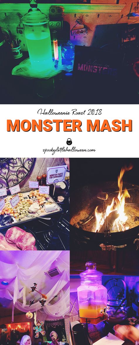 Halloweenie Roast 2018 | Monster Mash - Spooky Little Halloween Halloweenie Roast, Monster Party Decorations, Monster Mash Party, The Monster Mash, Themed Halloween Party, Twin Halloween, Annual Halloween Party, My Monster, Black Lights