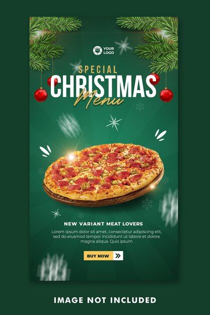 Christmas Food Design, Christmas Food Poster, Christmas Promo, Pizza Branding, Hand Art Kids, Instagram Stories Template, New Year's Food, Social Media Poster, Christmas Menu