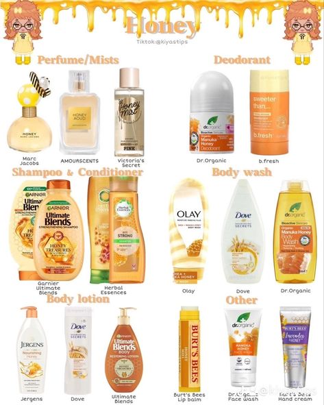 Body Wash Scent Ideas, Honey Beauty Products, Honey Shower Routine, Honey Body Care, Milk And Honey Scent, How To Smell Like Honeysuckle, Honey Scented Perfume, Honey Scented Shower Routine, Honey Scented Products