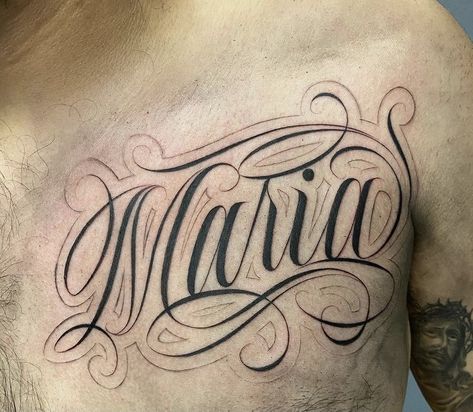 Tattoo Lettering Styles Names, Maria Name Tattoo, Cursive Tattoo Letters, Chicano Tattoos Lettering, Family Tattoos For Men, Lettering Tattoos, Tattoo Lettering Alphabet, Black Men Tattoos, Tattoos Drawing