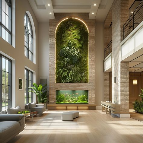 Interior design green wall living wall double height lobby Double Height Entrance Foyer, Interior Design Green Wall, Double Height Wall Design, Lobby Wall Design, Waiting Area Design, Interior Design Green, Double Height Lobby, Law Firm Design, Interior Design Presentation Boards