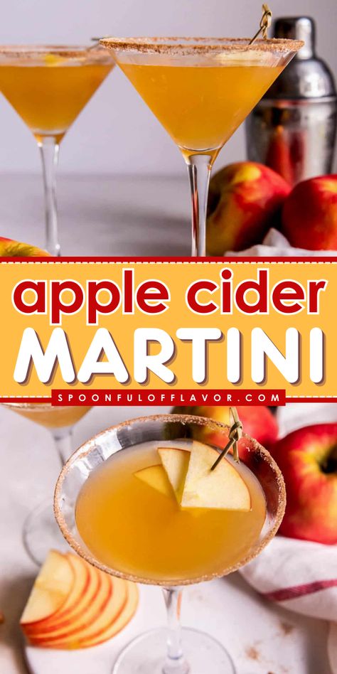 Here's an apple cider martini recipe for an easy fall drink! This apple cider martini has few ingredients and only requires 5 minutes to make. It is a simple fall cocktail that can make your gatherings more enjoyable. This apple cider cocktail is the best! Fall Martinis Recipes, Apple Cider Martini Recipe, Fall Martini, Vodka Apple Cider, Autumn Beverages, Apple Cider Martini, Apple Martini Recipe, Cider Martini, Martini Recipes Vodka