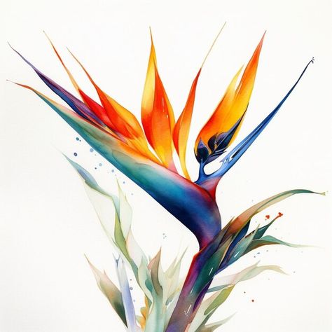 Bird Of Paradise Illustration, Paradise Illustration, Watercolor Figures, Paradise Images, Bird Of Paradise Tattoo, Loose Watercolour, Bird Of Paradise Flower, Paradise Tattoo, Flowers Paintings