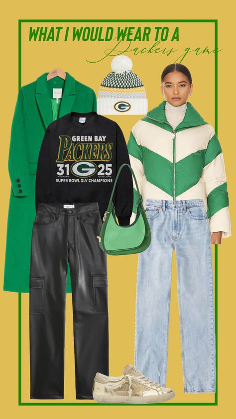 Packer Outfit, Greenbay Packers Game Outfit, Green Bay Packers Outfit, Green Bay Packers Game Day Outfits, Green Bay Packers Outfits Woman, Superbowl Outfit, Packers Game Day Outfit, Superbowl Outfits Women, Winter Gameday Outfit