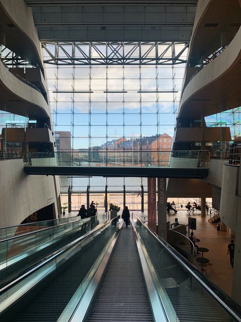 Copenhagen Library, Scandinavian Library, Royal Library, Peaceful Life, Contemporary Interior, Scandinavian Design, Trip Planning, Black Diamond, Copenhagen