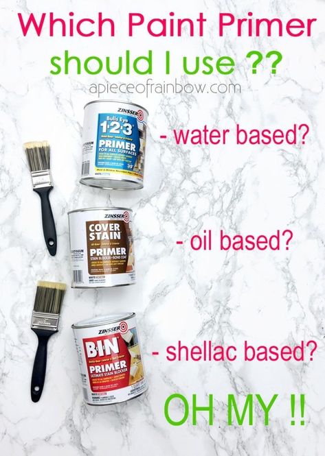 Do I need paint primer? Which one is best? We tested shellac vs water vs oil based painting primers (Zinsser 123, Cover Stain & BIN primer), click to see the winner!– A Piece of Rainbow #diy #paint #furniture #farmhouse paint furniture, farmhouse décor, wood, wall, remodel, tips, #homedecor #homedecorideas #diyhomedecor #kitchenideas #kitchenremodel Primer For Laminate Furniture, Zinsser 123 Primer, Best Primer For Laminate Furniture, Farmhouse Furniture Makeover, Bin Primer, Wall Remodel, Wall Primer, Wood Primer, Water Based Primer