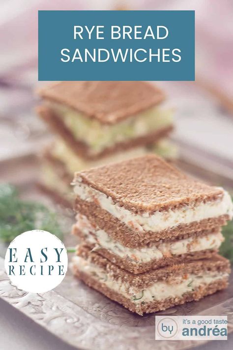 Two staples with rye bread sandwiches stuffed with cream cheese, smoked salmon and cucumber. A text: easy recipe, rye bread sandwiches Cream Cheese And Cucumber, Rye Bread Sandwiches, Cucumber Cream Cheese, Salmon Cream Cheese, Best Sandwich Recipes, Special Occasion Food, Bread Snacks, Summer Recipe, Simple Dinner