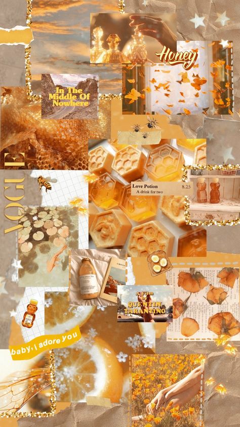 Yellow Bee Aesthetic Wallpaper, Beecore Aesthetics, Honeycore Wallpaper, Butterfly Core Aesthetic Wallpaper, Orange And Yellow Moodboard, Bee Core Aesthetic, Honeycore Aesthetic Wallpaper, Honey Wallpapers Iphone, Yellow Core Aesthetic Wallpaper