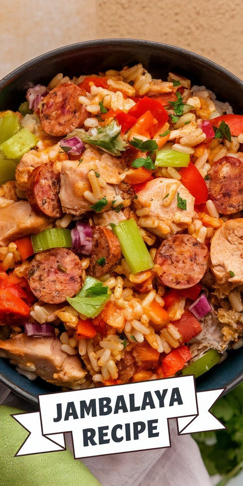 This flavorful jambalaya combines sausage, shrimp, and tender rice in a savory, spiced sauce. A classic Southern dish that’s easy to make and packed with bold flavors! Gumbolaya Jambalaya, Easy Jambalaya Recipe, Homemade Jambalaya, Healthy Jambalaya, Jambalaya Rice, Jambalaya Recipe Easy, Chicken Jambalaya, Sausage Shrimp, Jambalaya Recipe