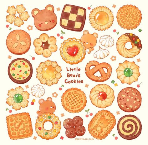 Food Doodles, 귀여운 음식 그림, Food Artwork, Kinds Of Cookies, Food Illustration Art, Cute Food Drawings, Cute Food Art, Food Stickers, Cute Doodles Drawings