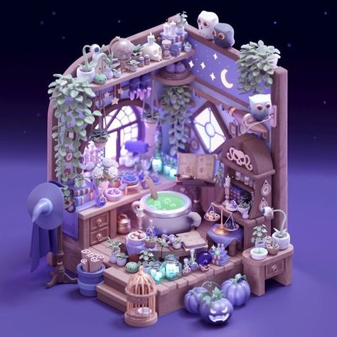 Isometric House, Isometric Room, 3d Lighting, Witchy Room, Witch Room, 3d Room, Isometric Art, Isometric Design, 3d Modelle