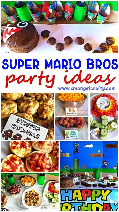 Super Mario Party Food, Mario Food, Super Mario Party Ideas, Mario Party Ideas, Super Mario Brothers Party, Super Mario Brothers Birthday, Mario Brothers Birthday Party, Mario Kart Party, Mario Day