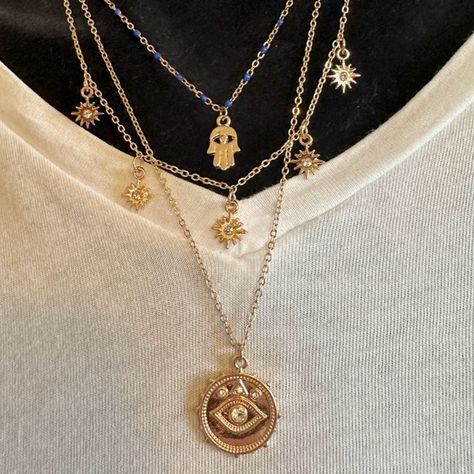 Layered Celestial Third Eye Evil Eye Hamsa Hand Necklace Bling Choker, Hamsa Hand Necklace, Evil Eye Hamsa, Glam Jewelry, Hand Necklace, Enamel Beads, Spiritual Protection, Protection Necklace, Evil Eye Charm