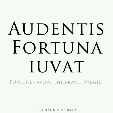 Audentis Fortuna Iuvat - Fortune Favors The Brave. Foreign Quotes, Best Latin Quotes, Latin Proverbs, Latin Quote Tattoos, Fortune Favors The Brave, Latin Tattoo, Latin Quotes, Latin Phrases, Latin Words