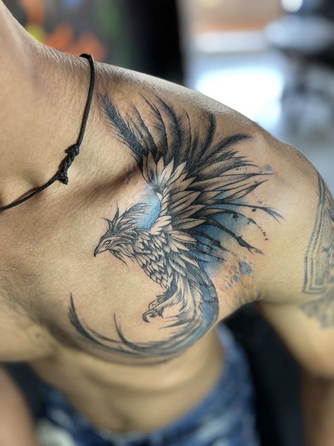 Phoenix Chest Tattoo Men, Turkish Tattoo, Shoulder Piece Tattoo, Phoenix Tattoo Men, Phoenix Tattoo For Men, Mens Body Tattoos, Tattoo Homme, Band Tattoos For Men, Full Hand Tattoo