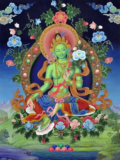 Green Tara Mantra, Tibetan Thanka, Buddhism Wallpaper, Tara Goddess, Thangka Art, Tantra Art, Buddhist Art Drawing, God Artwork, Buddha Wall Art