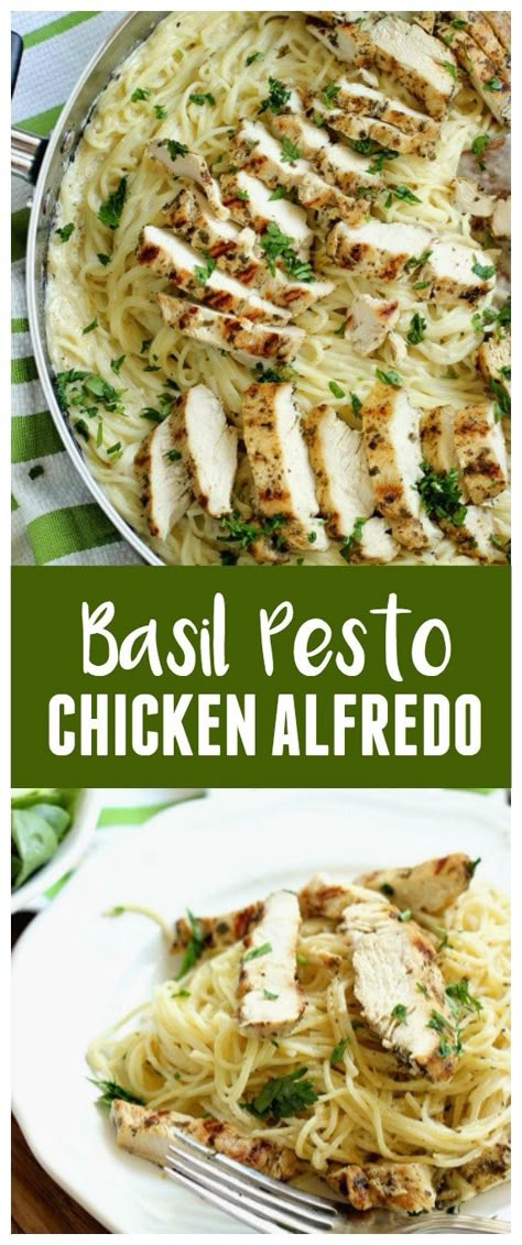 Basil Pesto Chicken, Alfredo Chicken, Chicken Dinner Recipe, Resep Pasta, Chicken Alfredo Recipes, Chicken Pesto, Basil Recipes, Diner Recept, Alfredo Recipe