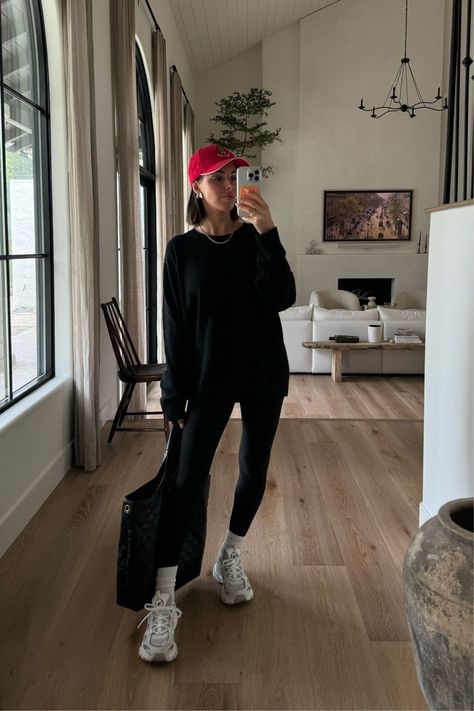 If you're wanting to freshen up your fall wardrobe, I'm a sucker for a cozy casual outfit. This monochrome look is perfect for running errands. Sneakers are always a good idea! Earrings are Eclatant Hat is from Italy sweater is Ethernet but linking a similar red ball cap. Tap to shop this look! Aerie Athleisure, Red Cap Outfit, Red Hat Outfit, Errands Outfit Winter, Casual Sunday Outfit, Fall Leggings Outfit, Ball Cap Outfit, Breakfast Outfit, Workout Outfits Winter