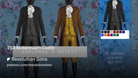 TS4 Nobleman's Outfit | Revolution Sims Sims 4 Male Victorian Cc, Sims 4 18th Century, Sims 4 Cc 1800s Clothes Men, Sims 4 Cc 18th Century, Sims 4 Regency Cc Men, Sims 4 1890 Cc Male, Sims Hair, Todays Outfit, Sims 4