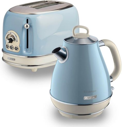 Ariete ARPK3 Retro Style Jug Kettle and 2 Slice Toaster Set, Vintage Design, Blue Green Toaster, Vintage Toaster, Kitchen Appliance Set, 4 Slice Toaster, American Fridge Freezers, Kettle And Toaster, Free Mirror, Glass Jug, Tea Break