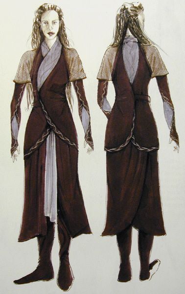 early concept art - Arwen - chase outfit - Lord of the Rings - Fellowship of the Ring Chase Costume, Elven Costume, Elven Clothing, Elf Costume, Medieval Clothing, Medieval Dress, Fantasy Costumes, Movie Costumes, Fantasy Dress