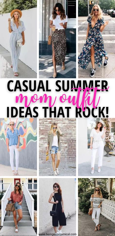 easy summer mom outfits that are casual and fit every mom style. these are the best summer mom outfits for 2021. try these summer unifrom outfits ideas that are minimal and classic. Mom Clothes Summer, Easy Mom Summer Outfits, Cute Outfits For Moms Casual, Easy Outfits For Summer, Easy Outfit Ideas Casual Summer, Summer Outfits 2023 Over 30, Casual Summer Outfits 30's, Casual Outfits For Summer 2023, Moms Summer Outfits