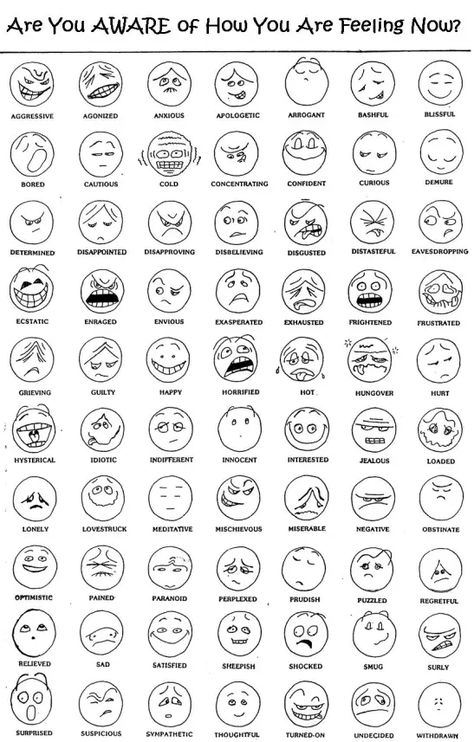 Mindfulness: Awareness of Emotion | Beauty and the Borderline Feelings Chart For Adults, Faces Emoji, Feelings List, Emotions Chart, List Of Emotions, Emotions Wheel, Emotion Chart, Feelings Chart, Recreation Therapy