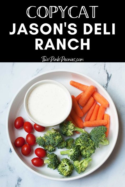 Image with text that says Copycat Jason's deli ranch with an image of ranch in a bowl surrounded by vegetables below it Tik Tok Ranch Dressing, Jalapeño Ranch Dressing Recipe, Restraunt Style Ranch Dressing, Copycat Ranch Dressing Recipe, Denny's Ranch Dressing Recipe, Jasons Deli Recipes, Jason’s Deli Pasta Salad Recipe, Jason’s Deli Ranch Dressing Recipe, Jason’s Deli Chicken Salad Recipe